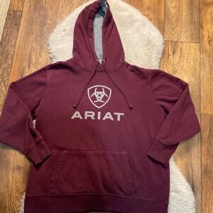 Ariat Hooded Sweatshirt Logo Size Large Mens Burgundy Hoodie Cowboy Western